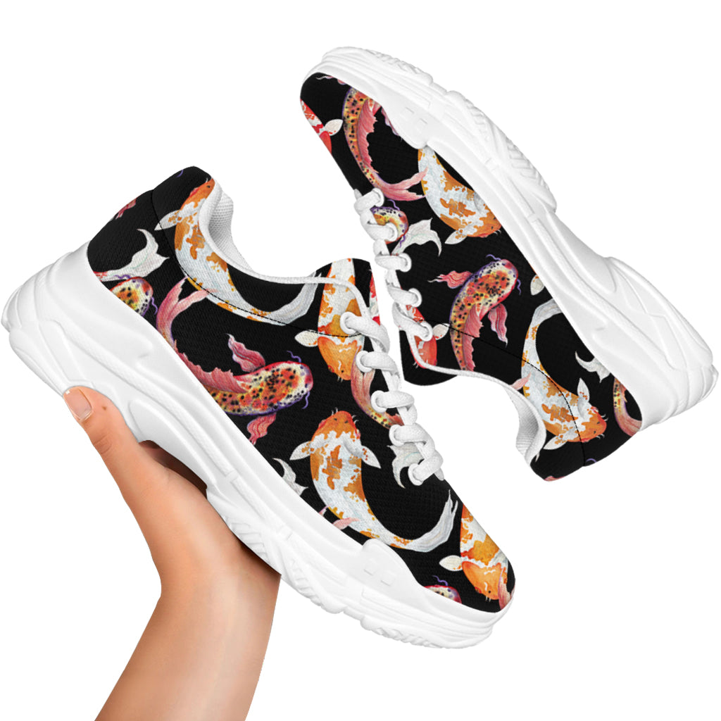 Watercolor Koi Carp Fish Pattern Print White Chunky Shoes