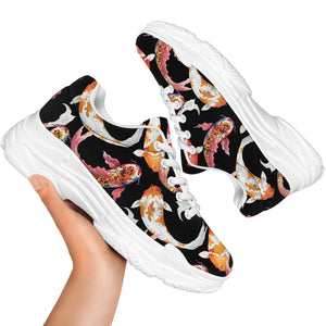 Watercolor Koi Carp Fish Pattern Print White Chunky Shoes