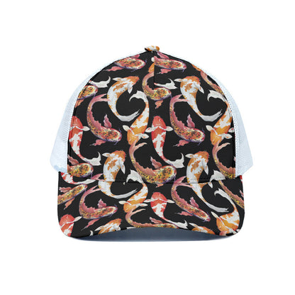 Watercolor Koi Carp Fish Pattern Print White Mesh Trucker Cap