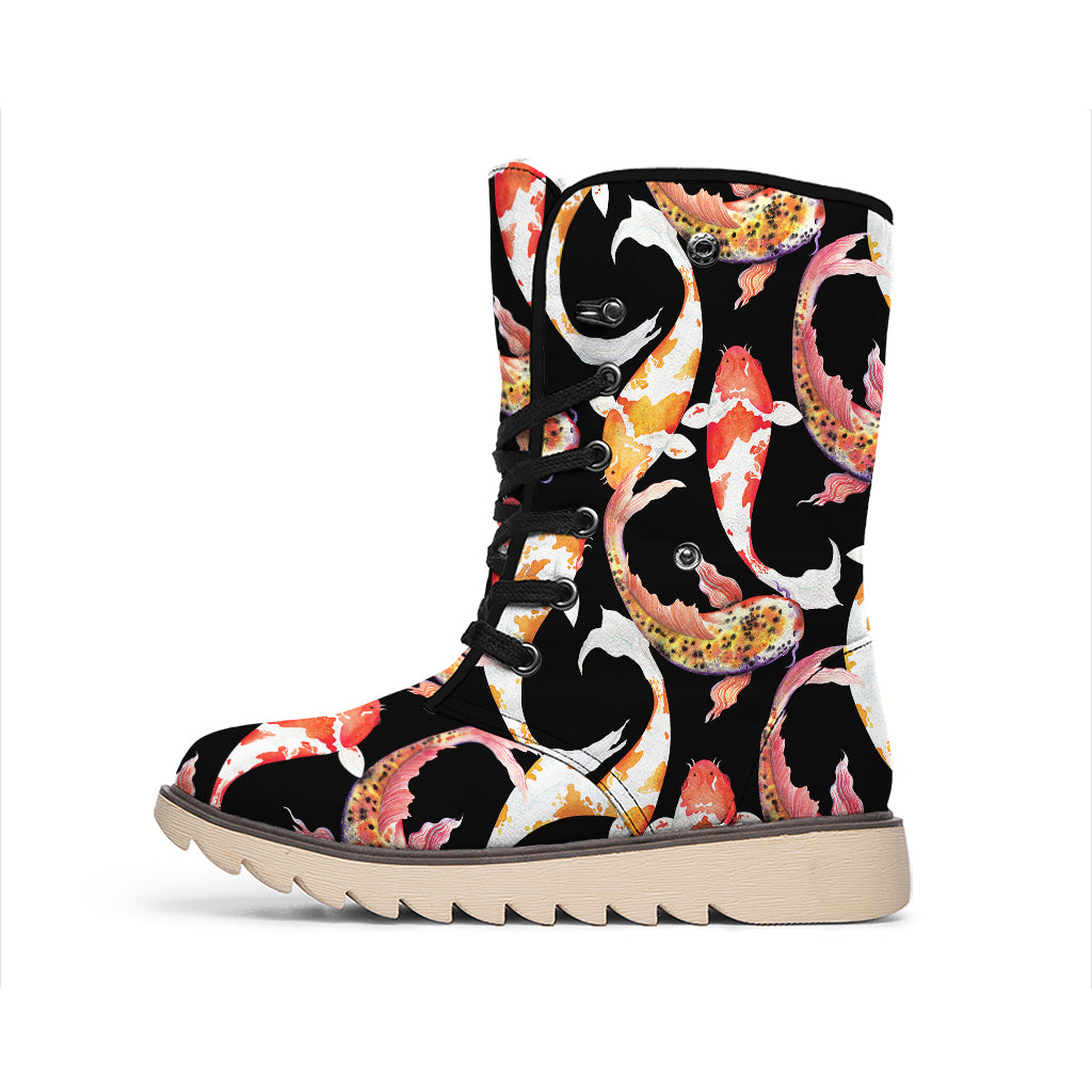 Watercolor Koi Carp Fish Pattern Print Winter Boots