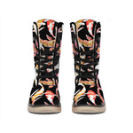 Watercolor Koi Carp Fish Pattern Print Winter Boots