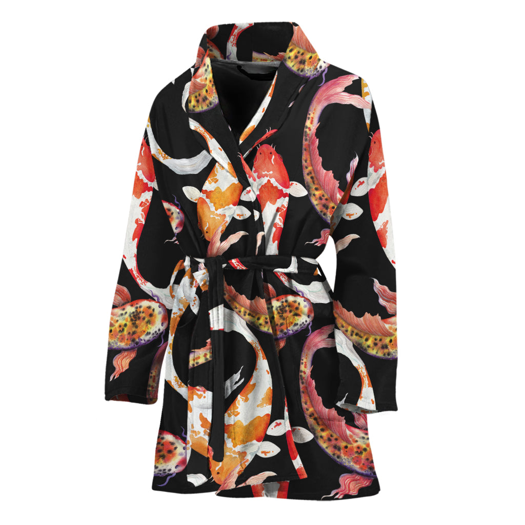 Watercolor Koi Carp Fish Pattern Print Women's Bathrobe