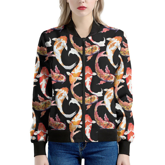 Watercolor Koi Carp Fish Pattern Print Women's Bomber Jacket