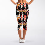Watercolor Koi Carp Fish Pattern Print Women's Capri Leggings