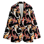 Watercolor Koi Carp Fish Pattern Print Women's Cotton Blazer