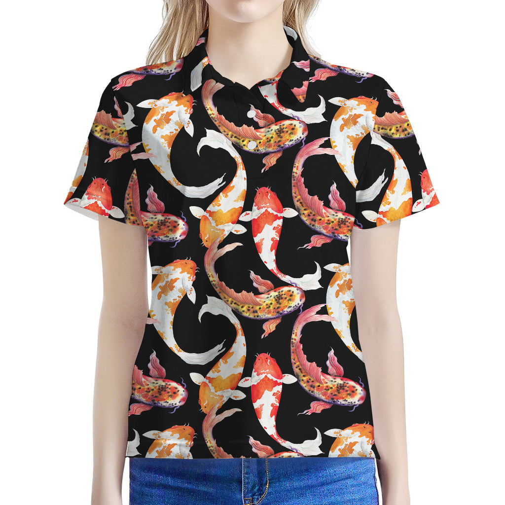 Watercolor Koi Carp Fish Pattern Print Women's Polo Shirt