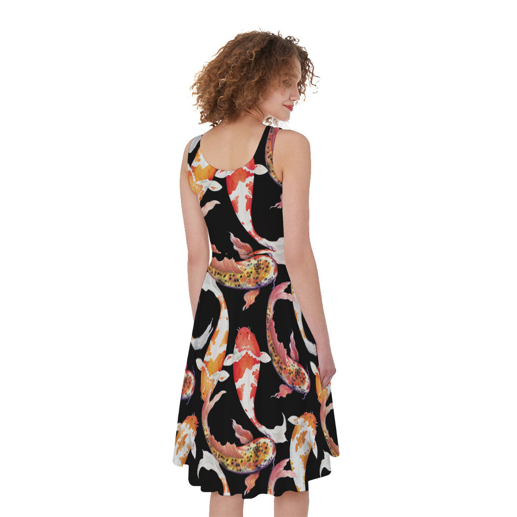 Watercolor Koi Carp Fish Pattern Print Women's Sleeveless Dress