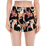 Watercolor Koi Carp Fish Pattern Print Women's Split Running Shorts