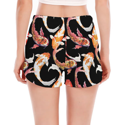 Watercolor Koi Carp Fish Pattern Print Women's Split Running Shorts