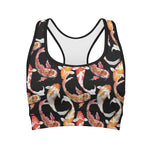 Watercolor Koi Carp Fish Pattern Print Women's Sports Bra
