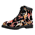 Watercolor Koi Carp Fish Pattern Print Padded Collar Lace Up Boots