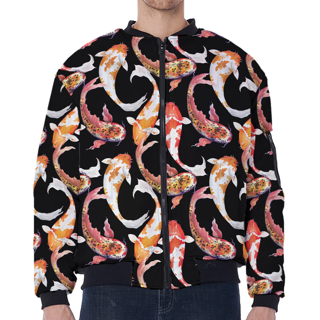 Watercolor Koi Carp Fish Pattern Print Zip Sleeve Bomber Jacket