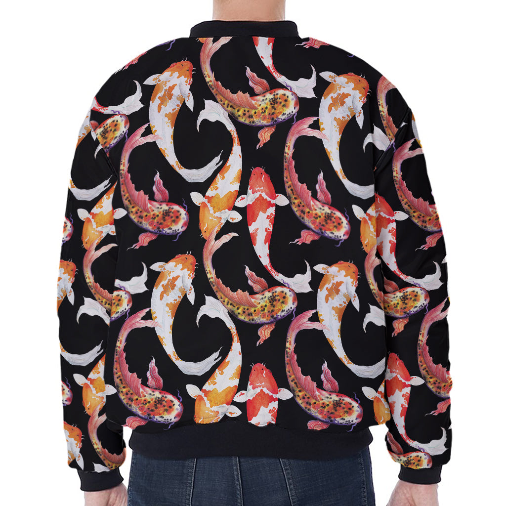 Watercolor Koi Carp Fish Pattern Print Zip Sleeve Bomber Jacket