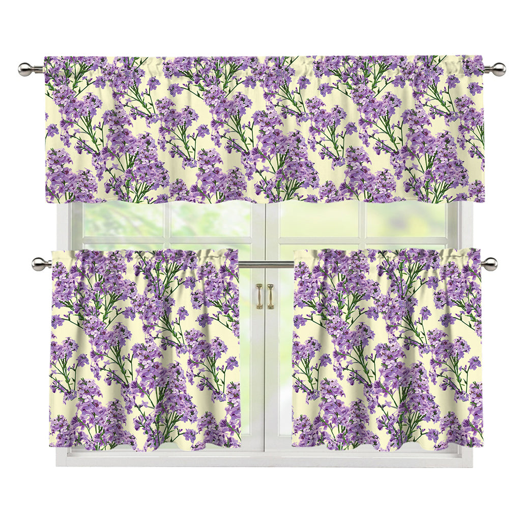 Watercolor Lavender Pattern Print 3 Piece Kitchen Curtains