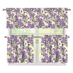 Watercolor Lavender Pattern Print 3 Piece Kitchen Curtains