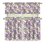 Watercolor Lavender Pattern Print 3 Piece Kitchen Curtains
