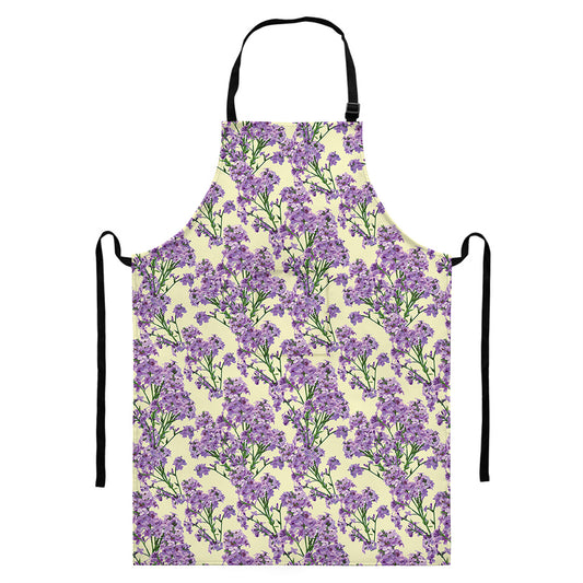 Watercolor Lavender Pattern Print Bib Apron With Pocket