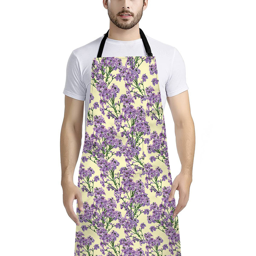 Watercolor Lavender Pattern Print Bib Apron With Pocket