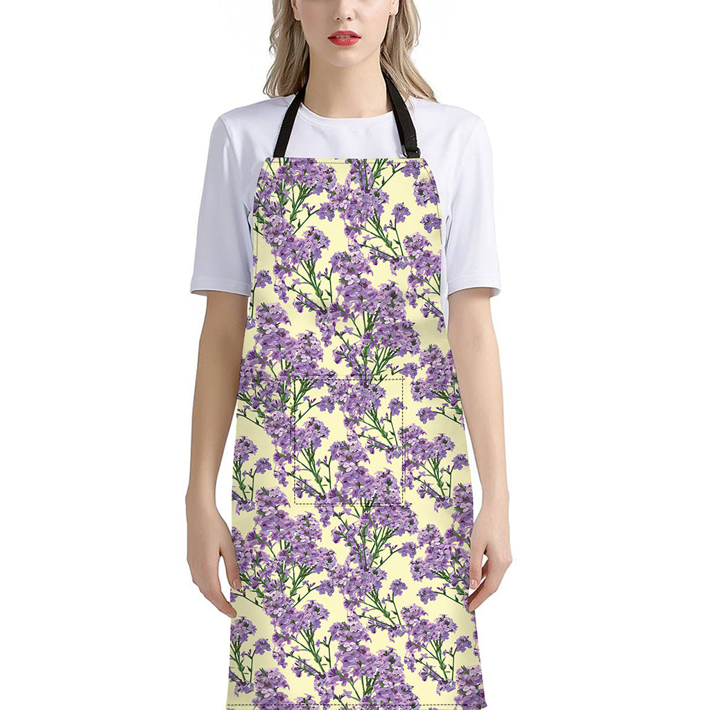 Watercolor Lavender Pattern Print Bib Apron With Pocket
