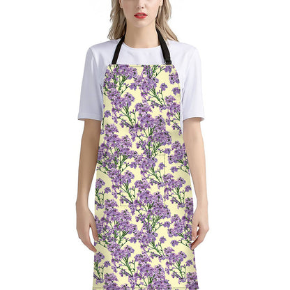 Watercolor Lavender Pattern Print Bib Apron With Pocket
