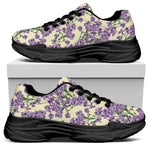 Watercolor Lavender Pattern Print Black Chunky Shoes