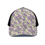Watercolor Lavender Pattern Print Black Mesh Trucker Cap