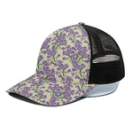 Watercolor Lavender Pattern Print Black Mesh Trucker Cap