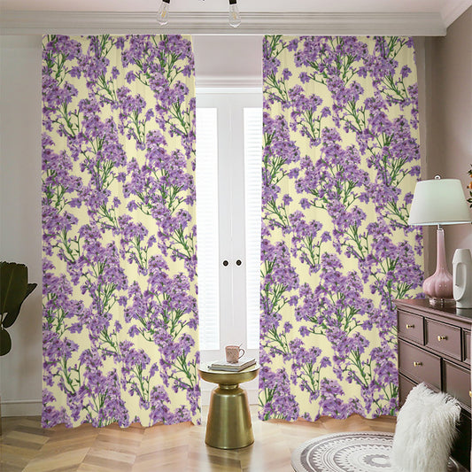 Watercolor Lavender Pattern Print Blackout Pencil Pleat Curtains