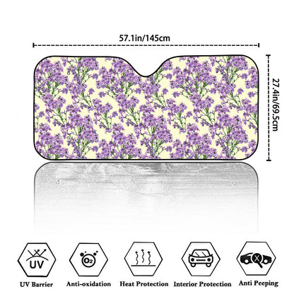 Watercolor Lavender Pattern Print Car Windshield Sun Shade