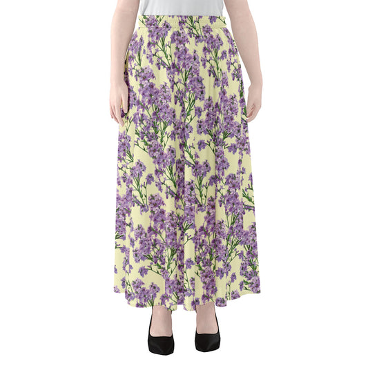 Watercolor Lavender Pattern Print Chiffon Maxi Skirt