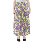 Watercolor Lavender Pattern Print Chiffon Maxi Skirt