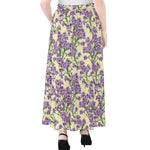 Watercolor Lavender Pattern Print Chiffon Maxi Skirt