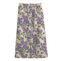 Watercolor Lavender Pattern Print Cotton Front Slit Maxi Skirt