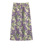 Watercolor Lavender Pattern Print Cotton Front Slit Maxi Skirt