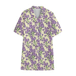 Watercolor Lavender Pattern Print Cotton Hawaiian Shirt