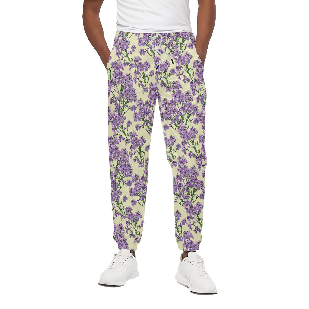 Watercolor Lavender Pattern Print Cotton Pants