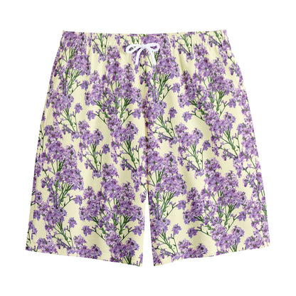 Watercolor Lavender Pattern Print Cotton Shorts