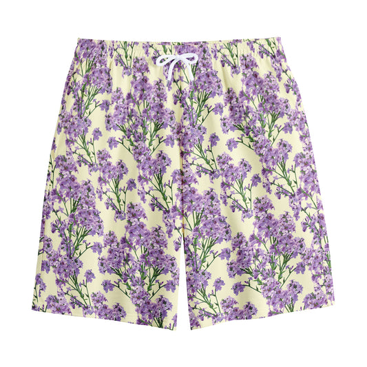 Watercolor Lavender Pattern Print Cotton Shorts