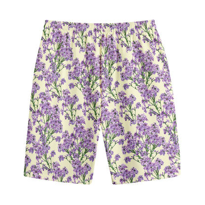 Watercolor Lavender Pattern Print Cotton Shorts