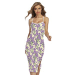Watercolor Lavender Pattern Print Cross Back Cami Dress