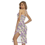 Watercolor Lavender Pattern Print Cross Back Cami Dress