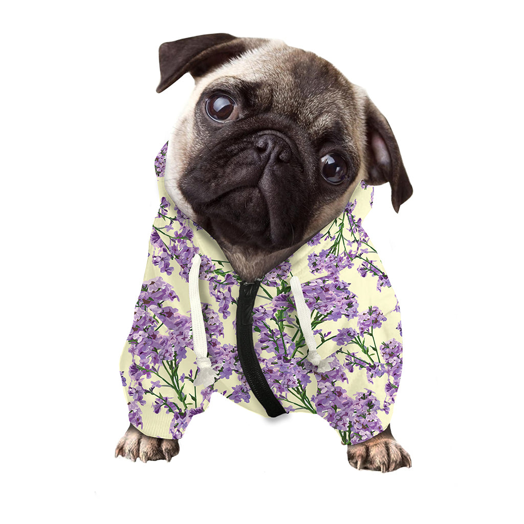 Watercolor Lavender Pattern Print Dog Zip Up Hoodie