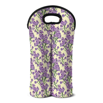 Watercolor Lavender Pattern Print Double Neoprene Wine Tote
