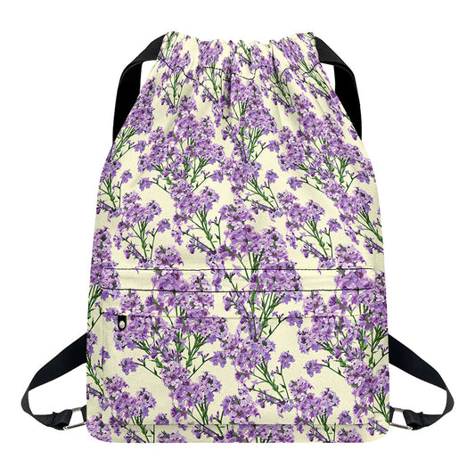 Watercolor Lavender Pattern Print Drawstring Backpack