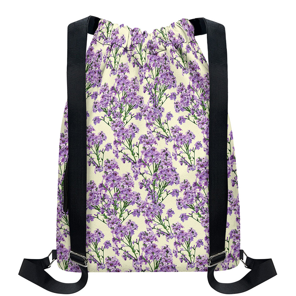 Watercolor Lavender Pattern Print Drawstring Backpack