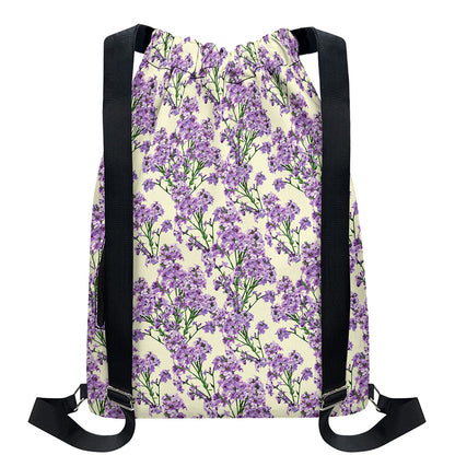 Watercolor Lavender Pattern Print Drawstring Backpack