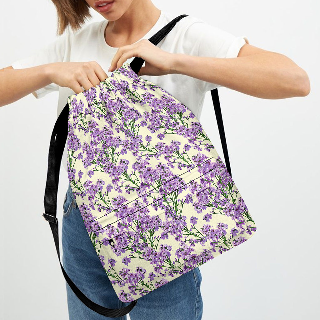Watercolor Lavender Pattern Print Drawstring Backpack