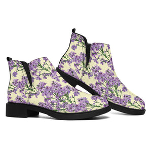 Watercolor Lavender Pattern Print Flat Ankle Boots