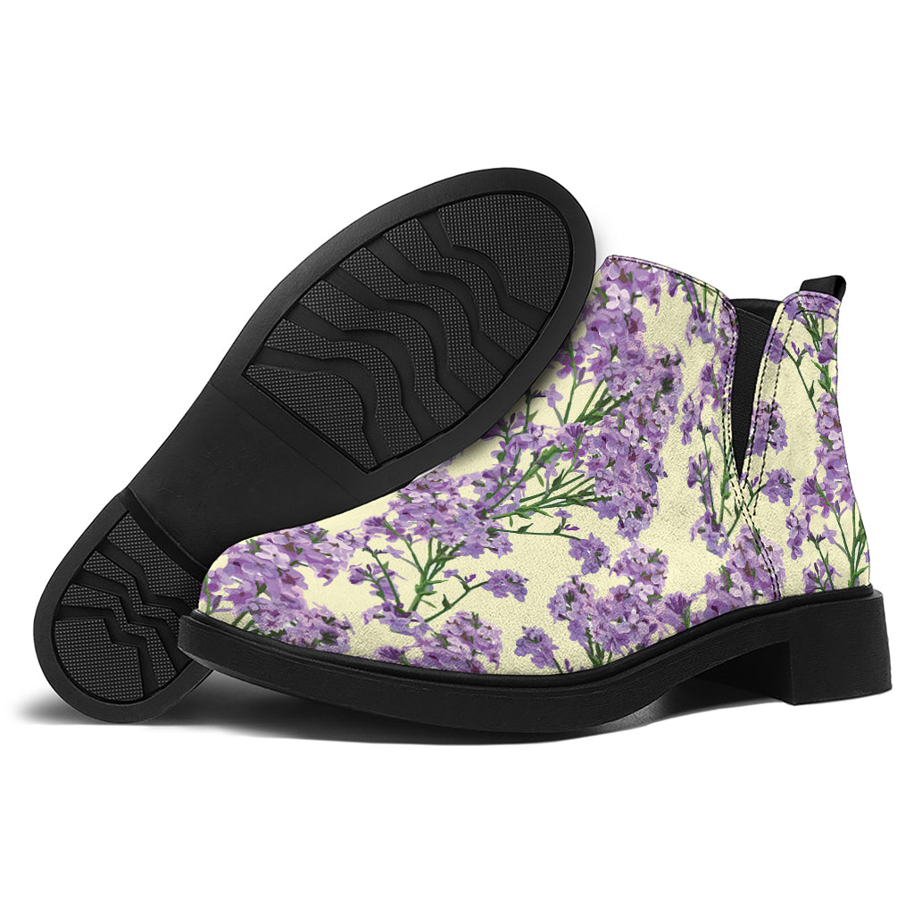 Watercolor Lavender Pattern Print Flat Ankle Boots