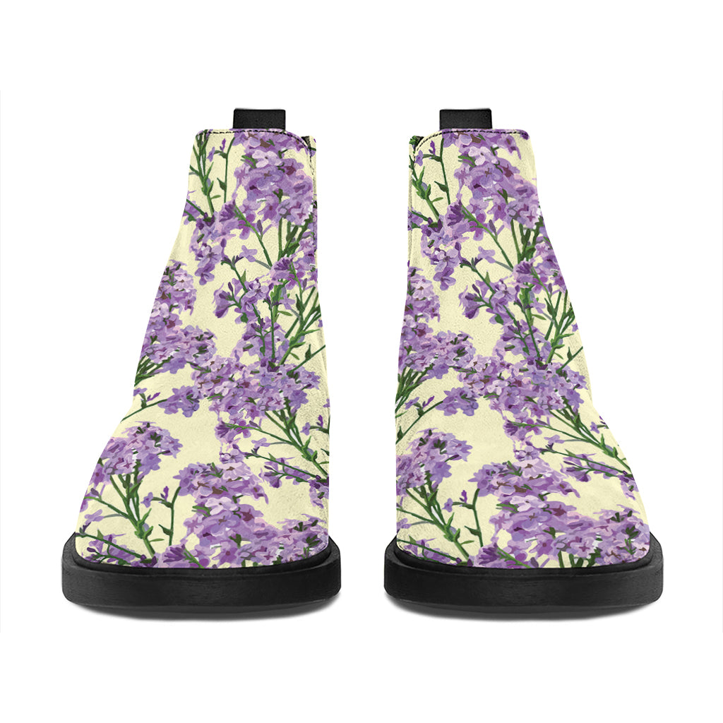 Watercolor Lavender Pattern Print Flat Ankle Boots